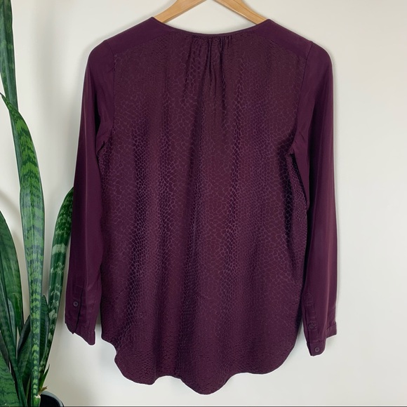 Rebecca Taylor Long Sleeve Burgundy Textured Silk Top - Size 4 - Picture 5 of 11